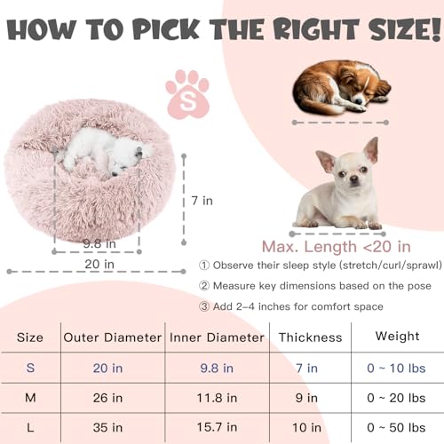 Himax Dog Beds for Small Dogs, Donut Dogs Beds with Blanket Attached, Calming Dog Bed Washable (20"/26"/35") Beige - Image 3