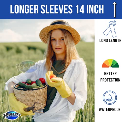 F8WARES Thick And Heavy Duty Latex Rubber Gardening Gloves - Garden Gloves - Long Hand Gloves For Gardening Work Holding Gardening Tools Pack 1 Pair Yellow (Large, 14Inch Length), Pack of 1