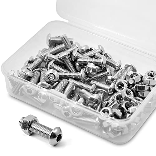 (50 sets) M5-0.8 x 10 mm Hex Socket Screws and Nuts Set 304 Stainless Steel 18-8 Round Head Screws, Silver, M5 x 10mm