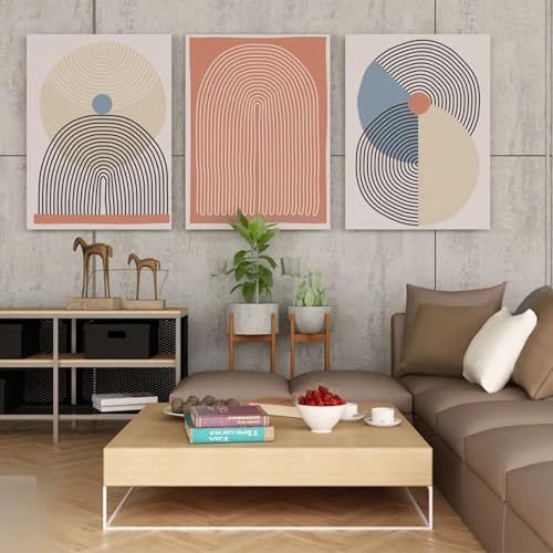 Art mural pour salon et maison moderne | Triptyque géométrique abstrait 40x60 cm