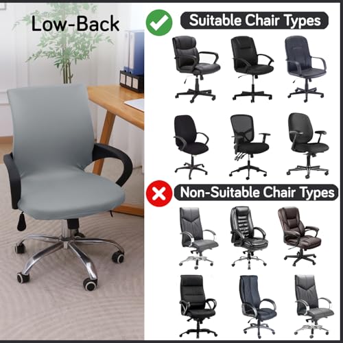 Image of HOKIPO 'SereneSolids' 140 GSM Office Chair Cover for Desk Chair (Low-Back) - 140 GSM Stretchable Fabric - Washable & Anti-Slip - Fits Small & Low-Back Office Chairs, Smokey Grey (AR-6222-SGRY-S)