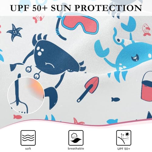 CaTaKu Girls One Piece Swimsuit Cute Crab Print Bathing Suit Long Sleeve UPF 50+ Rash Guard Swimwear 3-12Y4