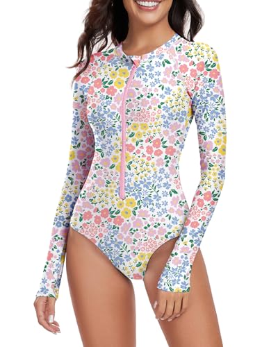 Image of Century Star UPF 50+ Long Sleeve Swimsuits for Women - Rash Guard Modest High Neck Surf One Piece Full Coverage Bathing Suit