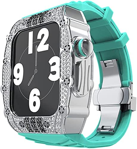 Bracelet silicone luxe avec bumper diamant iWatch 8 45mm kit de modification