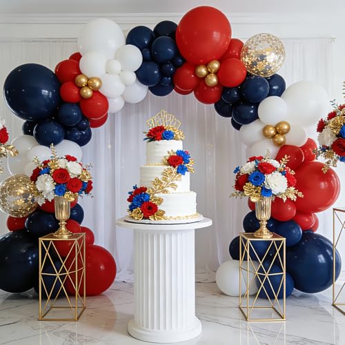 Red White and Blue Balloons Arch Kit - 124 PCs Double Stuffed Red Navy Blue Sand White Gold Latex Balloons for Graduation Birthday Party Veterans Day Decorations by Vanjehou - Image 4