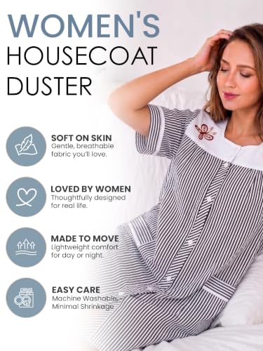 Image of Casual Nights Women's Snap - Front House Dress Short Sleeve Woven Housecoat Duster Lounger Robe with Pockets