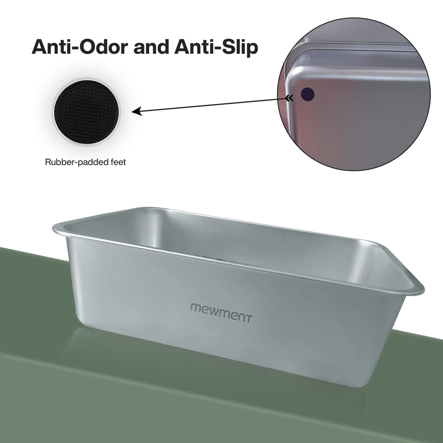 Stainless Steel Cat Litter Box – Large High-Sided Non-Stick Metal Pan with Anti-Slip Base, Easy-Clean Indoor Tray, 19.5" L x 13.5" W x 6" H in for Cats & Rabbits - image 6