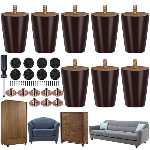 TURSTIN 8 Pieces Furniture Legs 3 Inches Round Solid Wood Furniture Feet with M8 T-Nuts Couch Legs Sofa Leg Replacement Leg for Armchair, Cabinet, Chair, Dresser or Home DIY Projects, Brown by TURSTIN - Used condition - US$23.28