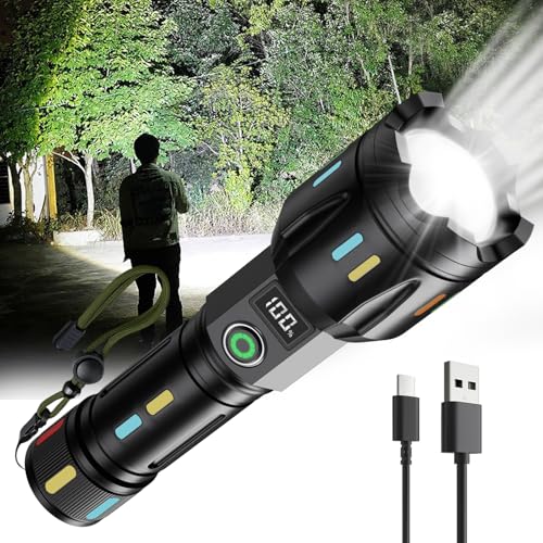 K KASONIC Lampe de Poche LED Rechargeable, Torche Portative USB avec Zoom, Lampe de Secours avec Indicateur de Batterie, Lampe de Camping pour la Randonnée et les...