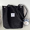 KEYRI Sac Fourre Tout en Velours Côtelé Tote Bag Femme Sac Cabas Grande Capacité pour Bureau École Travail Plage Voyage (Noir) #5