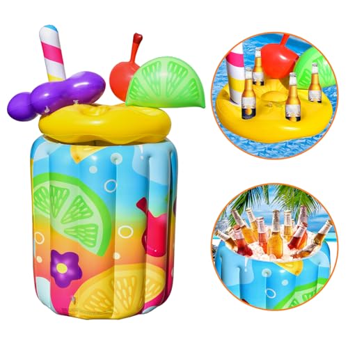 FUN LITTLE TOYS Enfriador inflable tropical gigante de 33 pulgadas, decoración de fiesta temática hawaiana de playa tropical con enfriador flotante, enfriador de bebidas inflable, suministros de