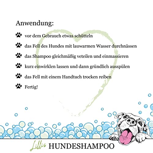 Lillis Hundeshampoo 500ml mit Teebaumöl gegen unangenehme Gerüche, hilft bei Juckreiz und Ungezieferbefall, für alle Hunderassen, für glänzendes Fell und gepflegte Haut, antibakteriell