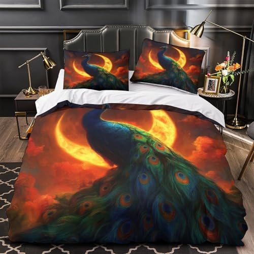 Housse de couette fermeture éclair 140x200 microfibre anti-plis imprimé paon 3D - 2