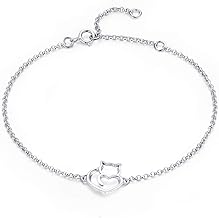 100% 925 Sterling Silver Cat & Heart Link Chain Bracelets & Bracelets for Women Authentic Silver Jewelry Gift, Sterling Silver, without_gems