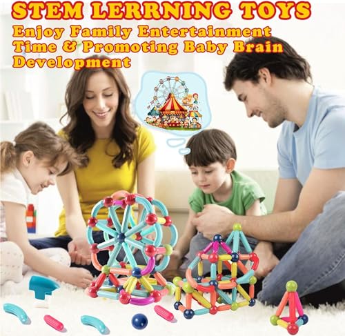 Image of PLUSPOINT Magnetic Sticks Blocks for Kids Tiles 64 Pieces Set Gifts for Girls, Boys, Magnetic Blocks for Kid 3+ Years, 4 5 6 7 8 9 10 Constructing & Learning Builder Educational Kids Magnetic Block