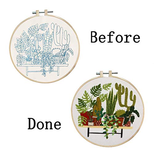 image for Louise Maelys Potted Plants Greenery Embroidery Kit Cactus Leaf Needle