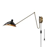 Convenient Adjustable Long Arm Wall Lamp with Plug in Cord, Rotatable Directional Unique Metal Large Swing Arm Wall Sconce for Bedroom Living Room Sofa Backdrop, E12 Bulb Base