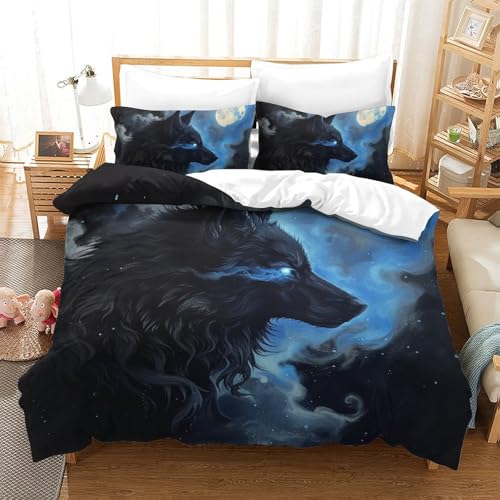 Parure loup 3D housse de couette microfibre pour chambre chalet