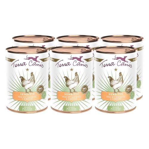 Terra Canis Huhn, Kartoffel & Himbeere - Sensitiv Nassfutter, 6x400g I Premium Hundefutter für verdauungssensible Hunde I Allergenfrei, getreidearm & leicht verdaulich