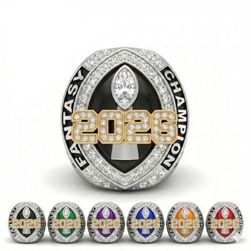 2026 Engraved Fantasy Football Winner Trophy Championship Prizes League Sports Fan Ring Set with Box (Black 13)