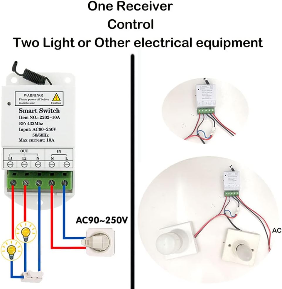 Wiring diagram for controlling two lights with the Qiulaofu Smart Switch.