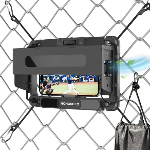 MOHOSOKO Phone Fence Mount with Shade & Cooling Fan - Foldable Game Changer Mounting Kit for iPhone All-in-One Streaming Kit for Baseball Recording
