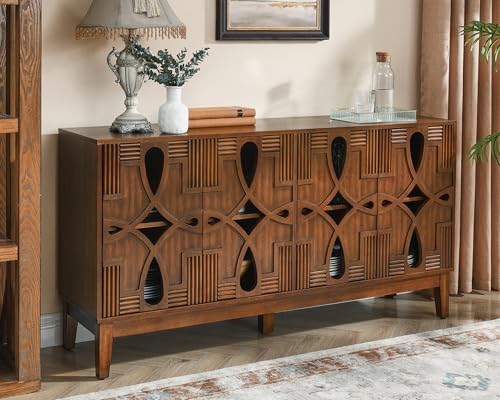 60" Mid Century Modern Sideboard Buffet with Hollow Carved Doors ...