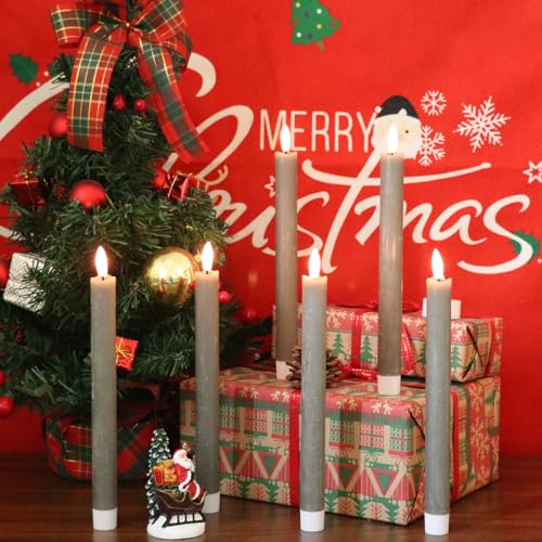 Eldnacele LED Stabkerzen mit Timerfunktion und Fernbedienung, Grau, 6er Set – Ansicht 4