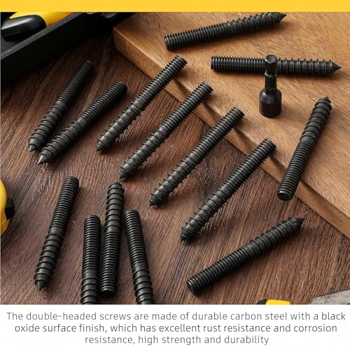 Image of Hicarer 50 Pack 1 /4-20 x 1-1 /2 Inch Hanger Bolts Double Headed Bolts with Driver Self Tapping Screw Threaded Rod Screws for Furniture Double Headed for Wood Furniture Joint, Black
