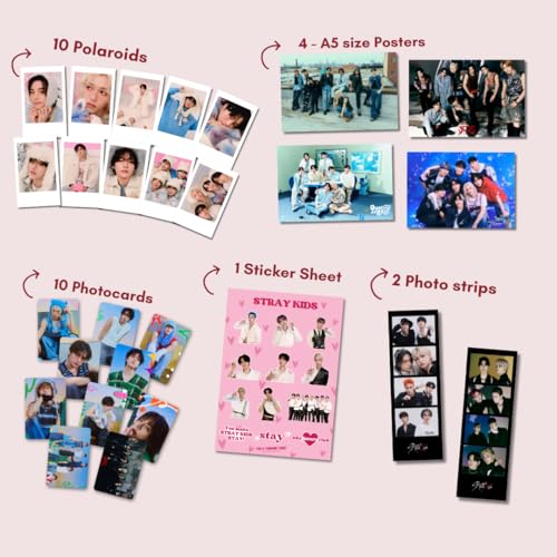 Image of SKZ Poster Combo Pack Of 4 Poster, 10 Photocards, 10 Photos, 1 Sticker Sheet, 2 Photo strips | Pinterest Wall Posters | K-Pop Posters | K-Pop Photocards | SKZ All In One Combo Pack