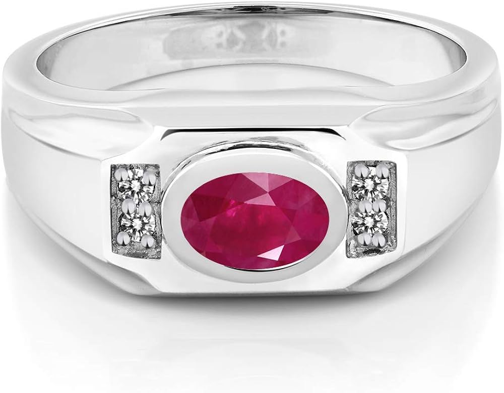 Miniatura 2 de Gem Stone King Anillo ovalado de plata de ley 925 de 202 quilates para hombre disponible 7 8 9 10 11 12 13 Metal Metal Piedra preciosa Rubí Diamante