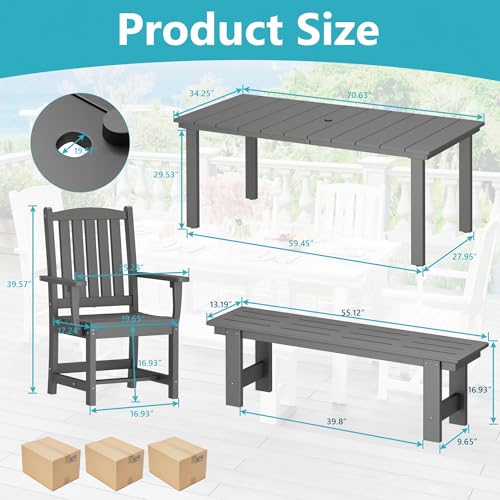 Image of ROCSUMOO Outdoor HDPE Dining Chair Set of 4, Patio Chairs Set with Armrest, All-Weather Durable Outdoor Furniture for Backyard, Garden, Lawn & Poolside, Grey (4 Chairs)