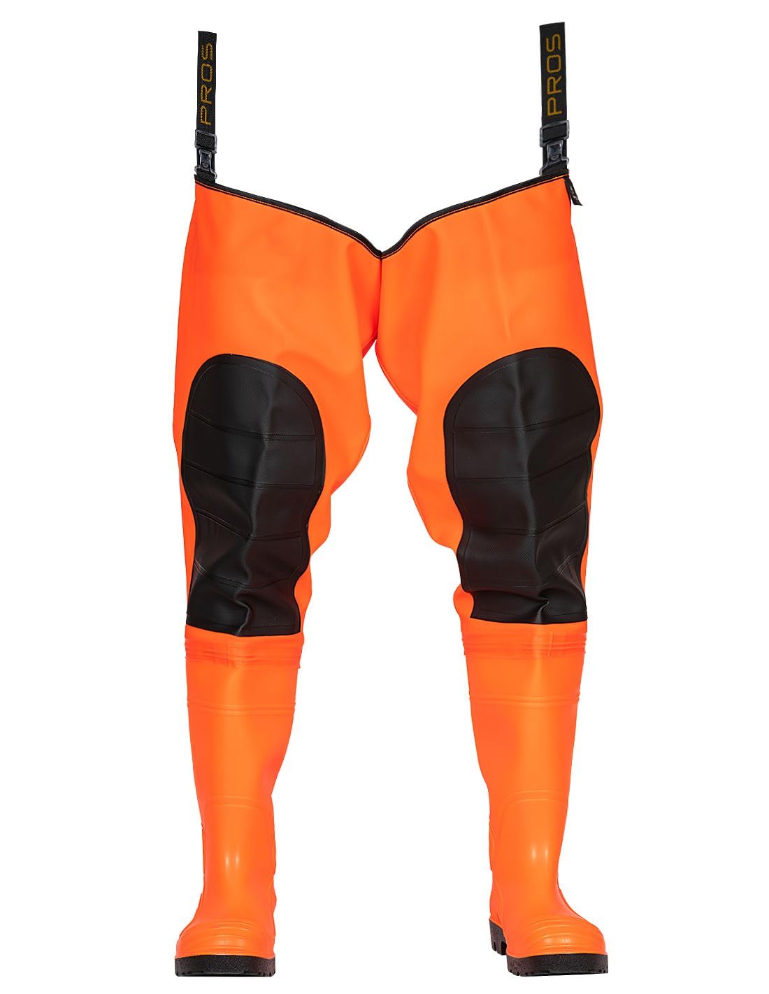 Salopette da pesca S5, pantaloni da pesca con stivali, arancione/giallo, taglia 40-48