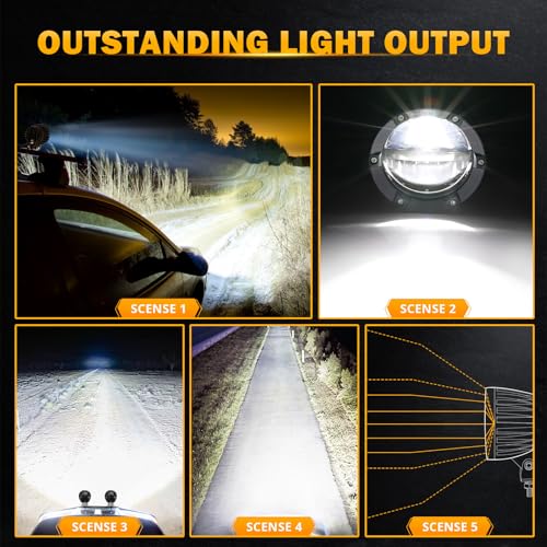 Image of Auxbeam 100W Round LED Light Pods 4 Inch with Hi /Lo /Combo Beam, Road Round Lights Waterproof, LED Offroad Light Pod for Truck 4WD SUV ATV UTV (Pack of 2)