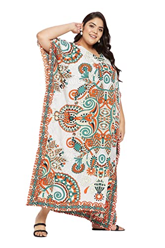 Image of Oussum Women Polyester Casual Long Plus Size Beach Caftan Cover Up Maxi Dress 1X-3X Summer Kaftan Dresses for Women