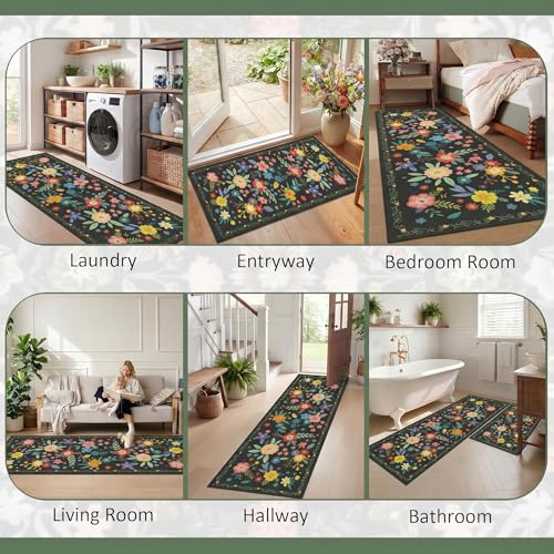 Image of ishro home Premium Kitchen mats for Floor Anti Slip | Machine-Washable |Waterproof| 2 Pcs Set| (18 x 55 + 18 x28 inches) (Victorian Flora)
