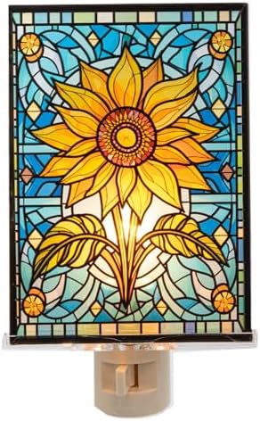 Ganz Vibrant Stained Glass Look Yellow Sunflower 6.5 inch Glass Nightlight for Kitchen, Bathroom, Bedroom image 2