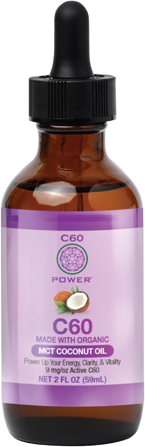 C60 Power C60 in Organic MCT Coconut Oil - Natural Wellness & Antioxidant Supplement for Men & Women, 99.99% Pure Carbon Fullerenes, Promotes Energy, Brain Function, & Stamina - 2 fl oz Bottle