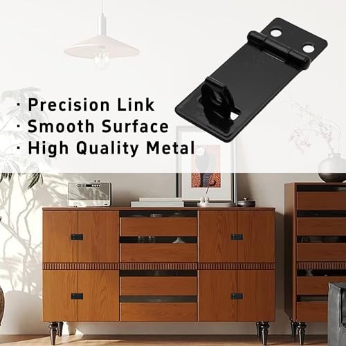 Image of 6PCS 2 Inch Padlock Hasp Latch, Black Iron Door Slide Bolt Lock Security Gate Clasp Hardware with Screws for Home Garden Yard Wooden Fence Cabinet Window Pet Cage
