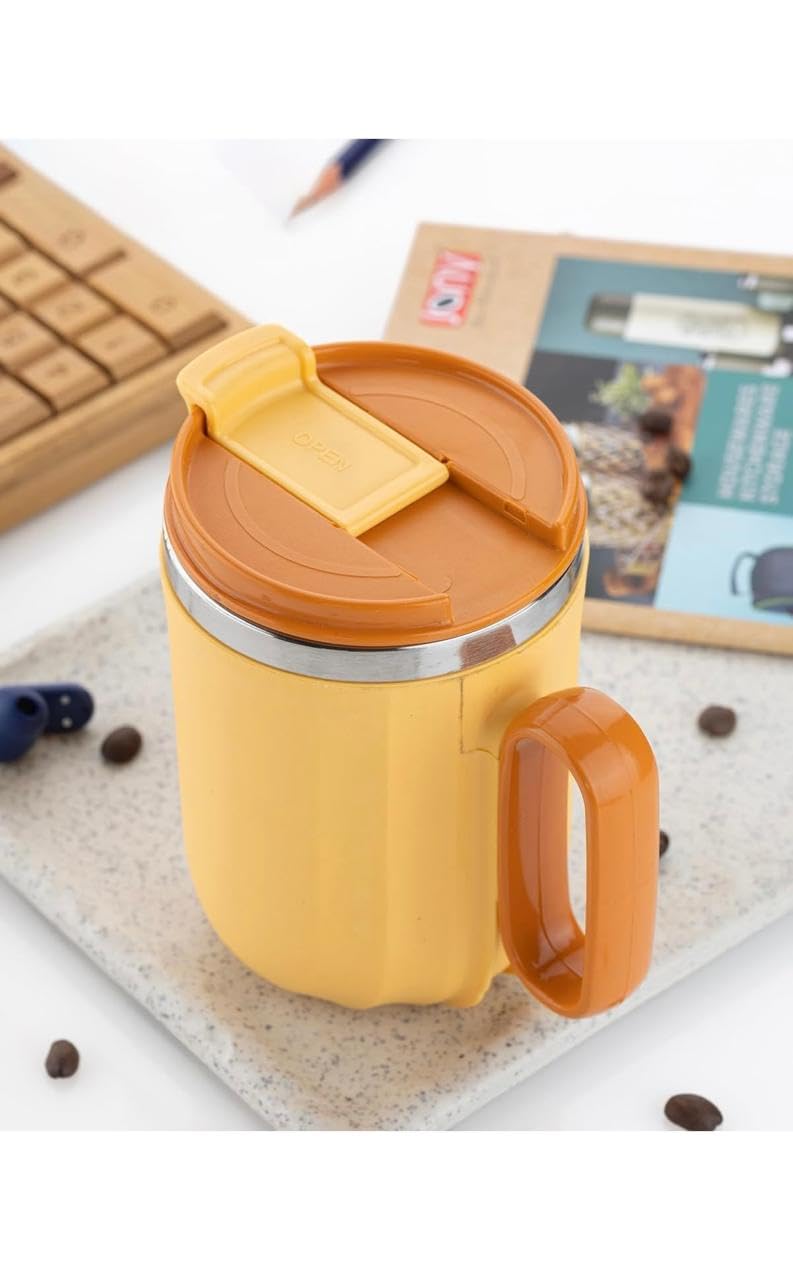 Habib Coffee Mug, Tea Cup, Stainless Steel Mug, Steel Cup, Mug with Sipper Lid (Red, 400 ml)