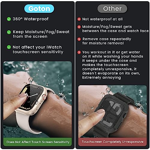 Image of 3 in 1 Goton Waterproof Hard Case for Apple Watch Screen Protector 40mm, 360 Slim Full Protective Tempered Glass Face Cover + Back Hard PC Bumper for iWatch SE 3 /SE 2 /SE, Series 6 /5 /4,40mm Starlight