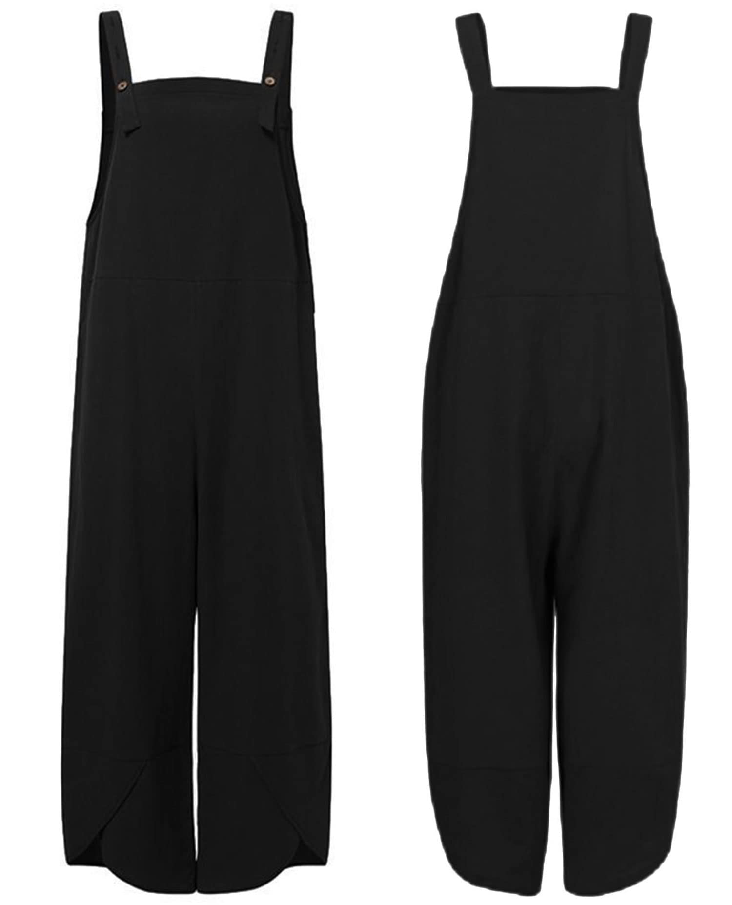 VEVESMUNDO Peto de verano para mujer, holgado, de algodón, largo, elegante, retro, holgado, con piernas anchas, mono, con bolsillos, 34, 36, 38, 40, 42, 44, 46, 48, 50