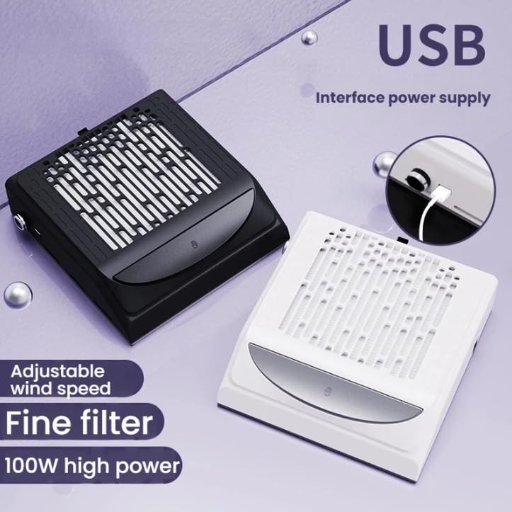 Compact Nail Vacuum 100W High Power Reusable Filter Dust Collector Nail Technician for Salon and Home Use (White)