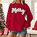 Rianclud Merry Christmas Sweatshirts Women Oversized Crewneck Sweatshirt Letter Print Casual Pullover Shirt Xmas Gifts Tops B-red