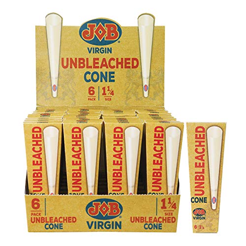 JOB Virgin Unbleached Pre-Rolled Cones, 3.3 Inch (192 Total Cones) 1 Â¼ Size Ultra-Thin Slow Burning Rolling Papers with Tips - 100% Wood Fibers, Natural Acacia Gum