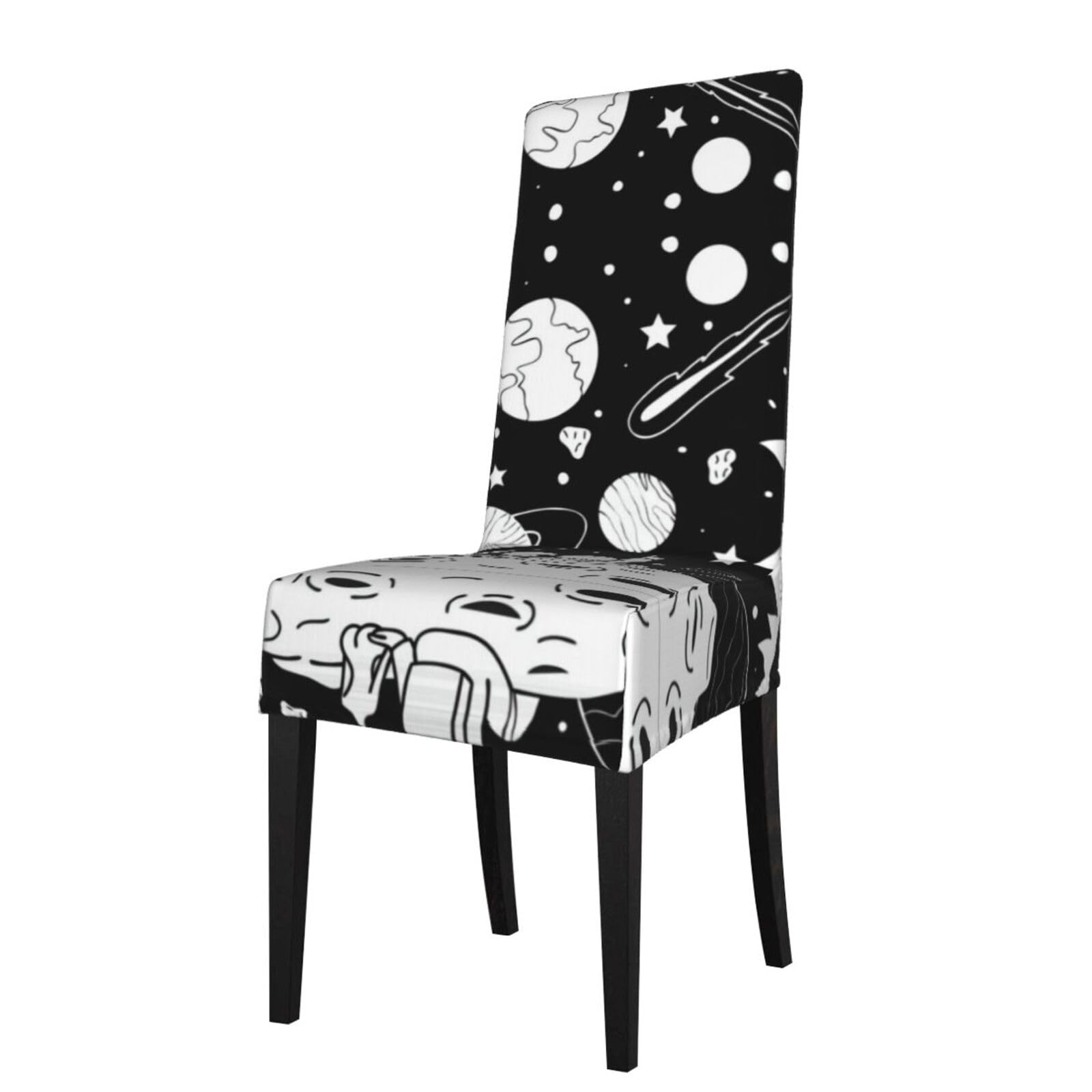 Hlsbssl Black Astronaut Printed Dining Chair Covers, Fully Enclosed, Removable And Washable, Suitable For Family Banquets And Celebrations