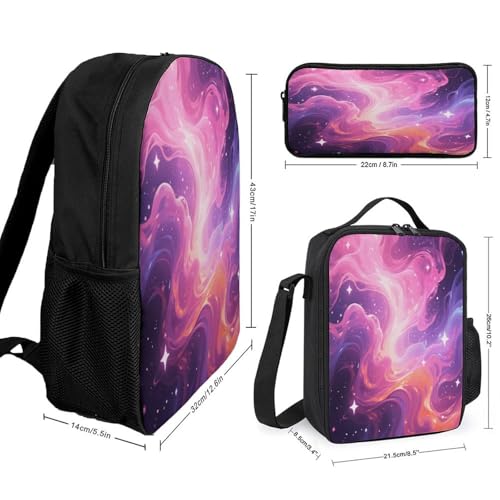 Symphony Nebula Stream 3pcs Lightweight Travel Backpack Printed Backpack With Lunch Pack Storage Box Case2