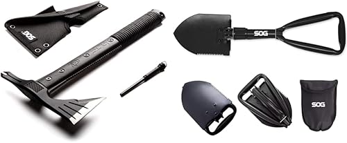 Miniatura 10 de SOG Survival Hawk SK1001-CP cabezal de hacha negra con carcasa dura con sacaclavos cabeza de martillo iniciador de fuego mango GRN funda de nylon