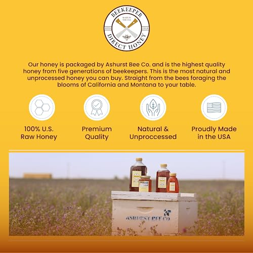 Beekeeper Direct Raw Unfiltered Honey - Real Raw Sweet Clover Honey - All Natural Non-GMO Pure Gourmet Honey - Local Montana Clover Honey (1lbs Squeeze Bottle)