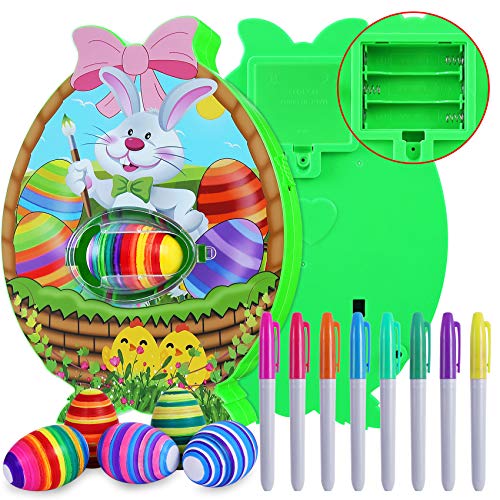 Easter Egg Decorations Kit Egg Painting Dyeing Coloring Machine Toy with Light and Music DIY Eggs Spin Art Machine with 8 Markers 6 Plastic Easter Eggs Gift Present for Kids Toddlers Girls